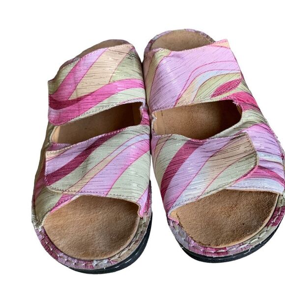 Joseph Stewart Pastel Cork Slip on Slides Sandals Pink Swirl Women’s size 10 - Picture 4 of 10